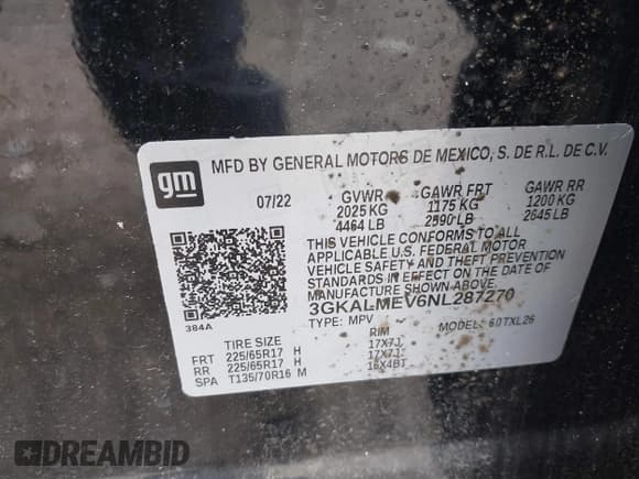 ✅ 2022 GMC Terrain SLE • VIN: 3GKALMEV6NL287270 • Lot: 42277303. Listed on IAAI with Not provided. Free auction sales archive from the USA and detailed vehicle history report at DreamBid. Image 9.