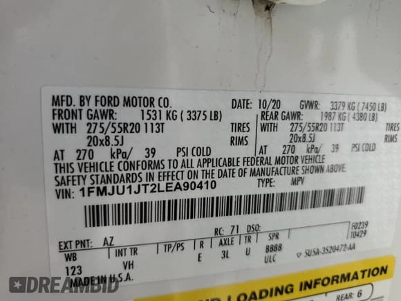 ✅ 2020 Ford Expedition XLT • VIN: 1FMJU1JT2LEA90410 • Lot: 60546655. Listed on Copart with 86,899 mi. Free auction sales archive from the USA and detailed vehicle history report at DreamBid. Image 13.