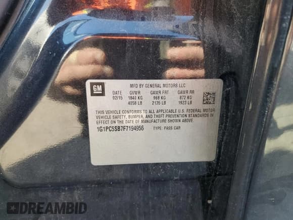 ✅ 2015 Chevrolet Cruze LT • VIN: 1G1PC5SB7F7194956 • Лот: 85863625. Опубликован ранее на Copart с пробегом Не указан. Бесплатный доступ к архиву аукционных продаж из США и подробный отчёт об истории автомобиля на DreamBid. Изображение 12.