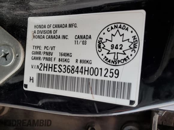 ✅ 2004 Acura EL Premium • VIN: 2HHES36844H001259 • Lot: 89293135. Listed on Copart with 326,167 mi. Free auction sales archive from the USA and detailed vehicle history report at DreamBid. Image 12.