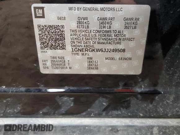 ✅ 2018 Chevrolet Traverse LT Cloth • VIN: 1GNERGKW6JJ249508 • Lot: 91848175. Listed on Copart with 107,120 mi. Free auction sales archive from the USA and detailed vehicle history report at DreamBid. Image 13.