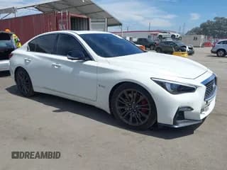 ✅ 2018 Infiniti Q50 Red Sport 400 • VIN: JN1FV7AP9JM461100 • Lot: 43044568. Listed on IAAI with 103,869 mi. Free auction sales archive from the USA and detailed vehicle history report at DreamBid. Image 1.