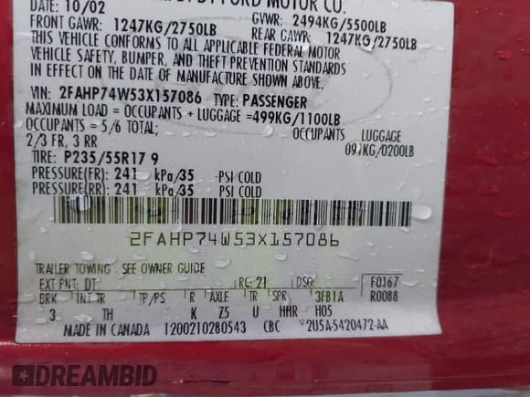 ✅ 2003 Ford Crown Victoria LX • VIN: 2FAHP74W53X157086 • Lot: 43324773. Listed on IAAI with 300,946 mi. Free auction sales archive from the USA and detailed vehicle history report at DreamBid. Image 9.