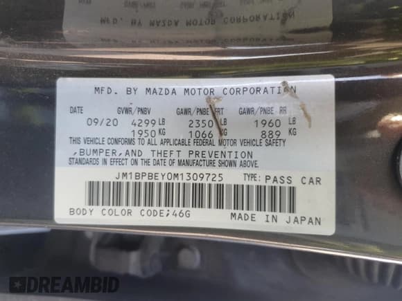 ✅ 2021 Mazda 3 Premium Plus • VIN: JM1BPBEY0M1309725 • Lot: 92750795. Listed on Copart with 69,929 mi. Free auction sales archive from the USA and detailed vehicle history report at DreamBid. Image 12.