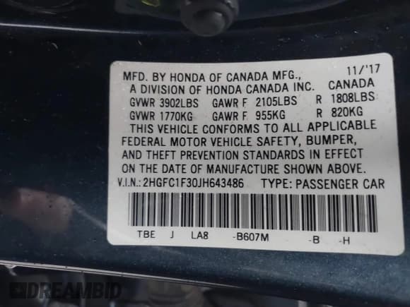 ✅ 2018 Honda Civic EX-T • VIN: 2HGFC1F30JH643486 • Лот: 41111291. Опубликован ранее на IAAI с пробегом 94 000 миль. Бесплатный доступ к архиву аукционных продаж из США и подробный отчёт об истории автомобиля на DreamBid. Изображение 9.