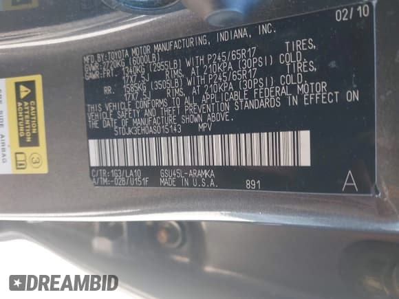 ✅ 2010 Toyota Highlander SE • VIN: 5TDJK3EH0AS015143 • Lot: 43433481. Listed on IAAI with 258,604 mi. Free auction sales archive from the USA and detailed vehicle history report at DreamBid. Image 9.