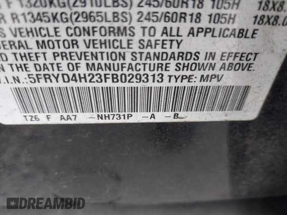 ✅ 2015 Acura MDX • VIN: 5FRYD4H23FB029313 • Лот: 42436611. Опубликован ранее на IAAI с пробегом 177 452 миль. Бесплатный доступ к архиву аукционных продаж из США и подробный отчёт об истории автомобиля на DreamBid. Изображение 9.