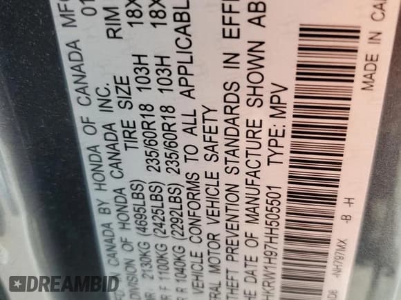 ✅ 2017 Honda CR-V Touring • VIN: 2HKRW1H97HH505501 • Lot: 78077284. Wystawiony na Copart z przebiegiem 85 947 mil. Bezpłatny archiwum sprzedaży aukcyjnych z USA i szczegółowy raport historii pojazdu na DreamBid. Zdjęcie 14.