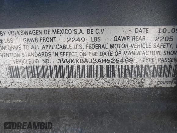 ✅ 2010 Volkswagen Jetta • VIN: 3VWKX8AJ3AM626468 • Lot: 42958384. Listed on IAAI with 293,447 mi. Free auction sales archive from the USA and detailed vehicle history report at DreamBid. Image 9.