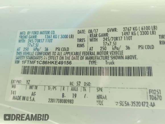 ✅ 2017 Ford F-150 XL • VIN: 1FTMF1C86HKE49156 • Лот: 43402082. Опубликован ранее на IAAI с пробегом 233 463 миль. Бесплатный доступ к архиву аукционных продаж из США и подробный отчёт об истории автомобиля на DreamBid. Изображение 9.