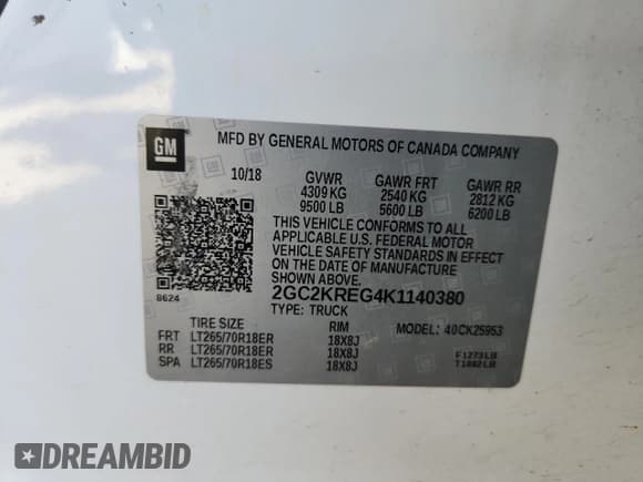 ✅ 2019 Chevrolet Silverado 2500HD Work Truck • VIN: 2GC2KREG4K1140380 • Лот: 80642355. Опубликован ранее на Copart с пробегом Не указан. Бесплатный доступ к архиву аукционных продаж из США и подробный отчёт об истории автомобиля на DreamBid. Изображение 12.