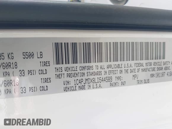 ✅ 2020 Jeep Cherokee Limited • VIN: 1C4PJMDX8LD544589 • Лот: 41772901. Опубликован ранее на IAAI с пробегом 65 261 миль. Бесплатный доступ к архиву аукционных продаж из США и подробный отчёт об истории автомобиля на DreamBid. Изображение 9.