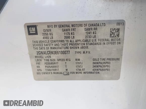 ✅ 2014 Chevrolet Equinox LT • VIN: 2GNALCEK0E6100077 • Лот: 43548071. Опубликован ранее на IAAI с пробегом 213 301 миль. Бесплатный доступ к архиву аукционных продаж из США и подробный отчёт об истории автомобиля на DreamBid. Изображение 9.