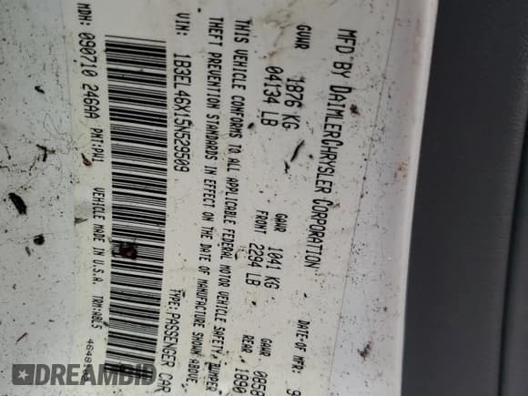 ✅ 2005 Dodge Stratus SXT • VIN: 1B3EL46X15N529509 • Lot: 91322315. Listed on Copart with 80,348 mi. Free auction sales archive from the USA and detailed vehicle history report at DreamBid. Image 12.