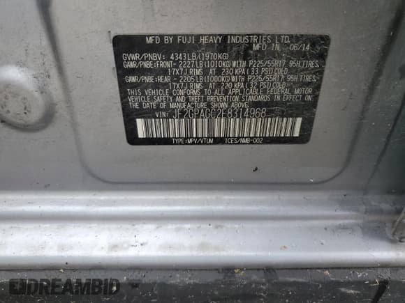 ✅ 2014 Subaru Crosstrek Limited • VIN: JF2GPAGC2E8314968 • Lot: 89886175. Listed on Copart with 140,346 mi. Free auction sales archive from the USA and detailed vehicle history report at DreamBid. Image 13.