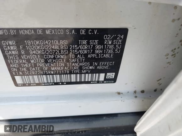 ✅ 2024 Honda HR-V EX-L • VIN: 3CZRZ2H75RM771178 • Lot: 42971524. Wystawiony na IAAI z przebiegiem 9 415 mil. Bezpłatny archiwum sprzedaży aukcyjnych z USA i szczegółowy raport historii pojazdu na DreamBid. Zdjęcie 9.