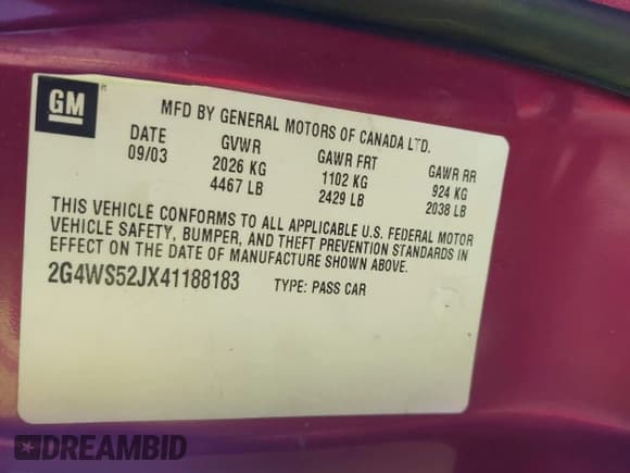 ✅ 2004 Buick Century Custom • VIN: 2G4WS52JX41188183 • Lot: 43250369. Listed on IAAI with 70,928 mi. Free auction sales archive from the USA and detailed vehicle history report at DreamBid. Image 9.