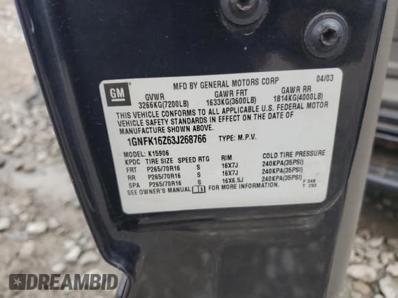 ✅ 2003 Chevrolet Suburban LT • VIN: 1GNFK16Z63J268766 • Lot: 54192505. Wystawiony na Copart z przebiegiem 236 968 mil. Bezpłatny archiwum sprzedaży aukcyjnych z USA i szczegółowy raport historii pojazdu na DreamBid. Zdjęcie 13.