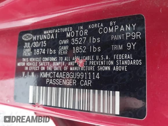 ✅ 2016 Hyundai Accent SE • VIN: KMHCT4AE8GU991114 • Lot: 43632725. Listed on IAAI with 107,958 mi. Free auction sales archive from the USA and detailed vehicle history report at DreamBid. Image 9.