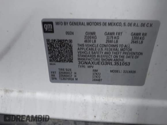 ✅ 2024 Chevrolet Equinox LT • VIN: 3GNAXUEG3RL351053 • Лот: 43606900. Опубликован ранее на IAAI с пробегом 60 702 миль. Бесплатный доступ к архиву аукционных продаж из США и подробный отчёт об истории автомобиля на DreamBid. Изображение 9.