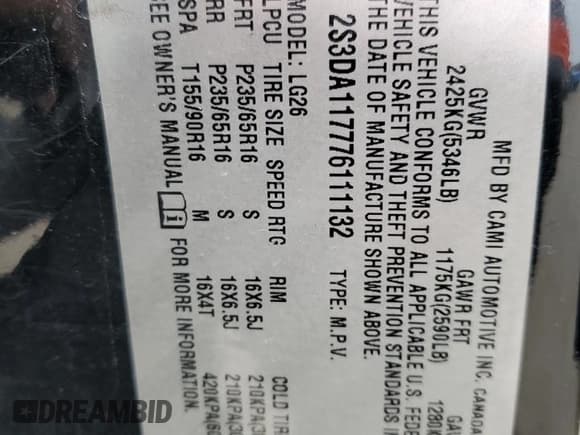 ✅ 2007 Suzuki XL7 • VIN: 2S3DA117776111132 • Лот: 88711125. Опубликован ранее на Copart с пробегом 174 096 миль. Бесплатный доступ к архиву аукционных продаж из США и подробный отчёт об истории автомобиля на DreamBid. Изображение 15.