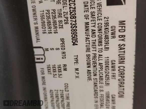 2003 Saturn VUE z VIN 5GZCZ53B73S895054, wystawiony jako Copart lot #82346294 z przebiegiem 83 677 mil mil oraz Czysty tytuł • Clean title. Historia ofert i sprzedaży dostępna na DreamBid. Obrazek 14.