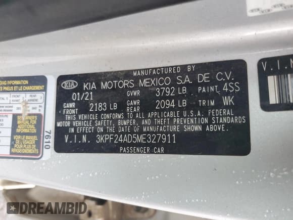 ✅ 2021 Kia Forte LXS • VIN: 3KPF24AD5ME327911 • Lot: 55284505. Wystawiony na Copart z przebiegiem 137 850 mil. Bezpłatny archiwum sprzedaży aukcyjnych z USA i szczegółowy raport historii pojazdu na DreamBid. Zdjęcie 12.