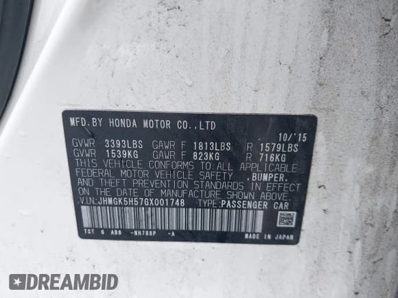 ✅ 2016 Honda Fit LX • VIN: JHMGK5H57GX001748 • Lot: 42512224. Wystawiony na IAAI z przebiegiem 94 387 mil. Bezpłatny archiwum sprzedaży aukcyjnych z USA i szczegółowy raport historii pojazdu na DreamBid. Zdjęcie 9.