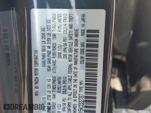 ✅ 2019 Mazda CX-9 Grand Touring • VIN: JM3TCBDY5K0322787 • Lot: 67280225. Listed on Copart with 126,542 mi. Free auction sales archive from the USA and detailed vehicle history report at DreamBid. Image 14.