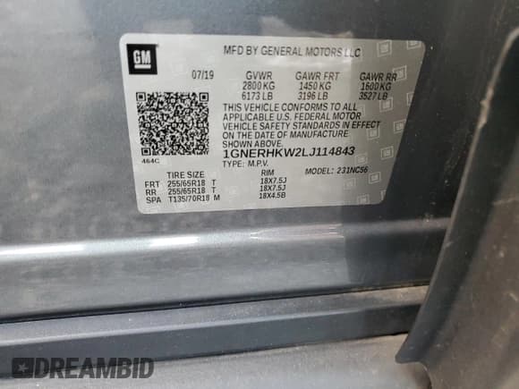 ✅ 2020 Chevrolet Traverse LT • VIN: 1GNERHKW2LJ114843 • Lot: 91086005. Listed on Copart with 57,562 mi. Free auction sales archive from the USA and detailed vehicle history report at DreamBid. Image 13.