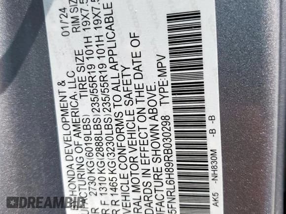 ✅ 2024 Honda Odyssey Touring • VIN: 5FNRL6H89RB030298 • Lot: 67207575. Listed on Copart with 17,145 mi. Free auction sales archive from the USA and detailed vehicle history report at DreamBid. Image 13.