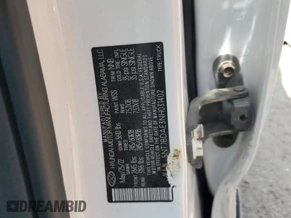 2022 Hyundai Santa Cruz SEL с VIN 5NTJBDAE3NH031402, выставлен на аукционе Copart как лот 59887415 с пробегом 48 156 миль миль и Списание • Salvage title. История ставок и продаж доступна на DreamBid. Изображение 12.