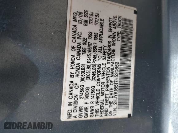 ✅ 2007 Honda Ridgeline RTL • VIN: 2HJYK16517H520652 • Lot: 68702815. Listed on Copart with 319,536 mi. Free auction sales archive from the USA and detailed vehicle history report at DreamBid. Image 13.