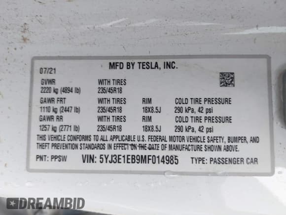 ✅ 2021 Tesla Model 3 Long Range • VIN: 5YJ3E1EB9MF014985 • Lot: 41672208. Wystawiony na IAAI z przebiegiem 52 222 mil. Bezpłatny archiwum sprzedaży aukcyjnych z USA i szczegółowy raport historii pojazdu na DreamBid. Zdjęcie 9.
