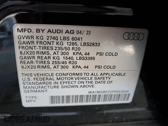 ✅ 2023 Audi Q4 e-tron Prestige • VIN: WA1M2BFZ2PP053534 • Лот: 82216565. Опубликован ранее на Copart с пробегом 29 398 миль. Бесплатный доступ к архиву аукционных продаж из США и подробный отчёт об истории автомобиля на DreamBid. Изображение 13.