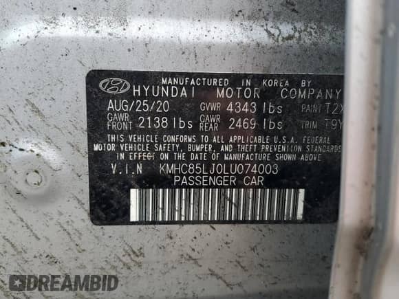 2020 Hyundai Ioniq Limited с VIN KMHC85LJ0LU074003, выставлен на аукционе Copart как лот 67923154 с пробегом Не указан миль и Списание • Salvage title. История ставок и продаж доступна на DreamBid. Изображение 12.