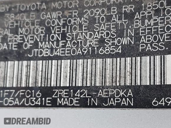 ✅ 2010 Toyota Corolla • VIN: JTDBU4EE0A9116854 • Lot: 43545106. Listed on IAAI with 230,710 mi. Free auction sales archive from the USA and detailed vehicle history report at DreamBid. Image 9.