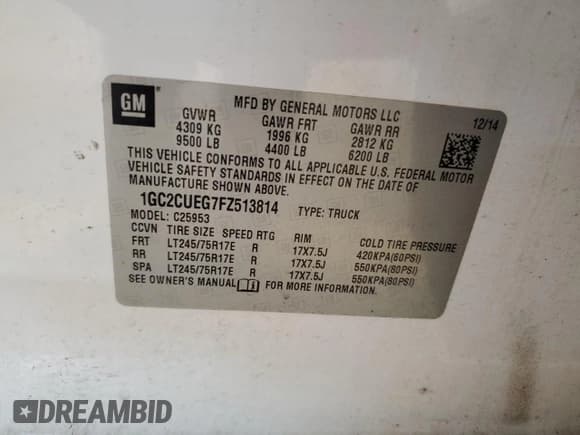 ✅ 2015 Chevrolet Silverado 2500HD Work Truck • VIN: 1GC2CUEG7FZ513814 • Lot: 64373225. Listed on Copart with 197,613 mi. Free auction sales archive from the USA and detailed vehicle history report at DreamBid. Image 12.