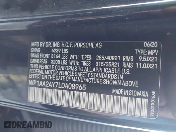 ✅ 2020 Porsche Cayenne • VIN: WP1AA2AY7LDA08965 • Lot: 42852418. Listed on IAAI with 80,882 mi. Free auction sales archive from the USA and detailed vehicle history report at DreamBid. Image 9.