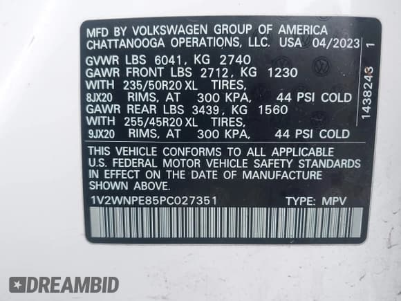 ✅ 2023 Volkswagen ID.4 Pro S • VIN: 1V2WNPE85PC027351 • Лот: 43728529. Опубликован ранее на IAAI с пробегом 16 150 миль. Бесплатный доступ к архиву аукционных продаж из США и подробный отчёт об истории автомобиля на DreamBid. Изображение 9.