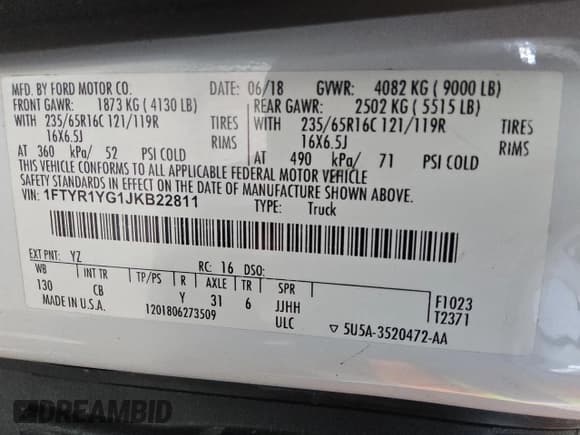 ✅ 2018 Ford Transit • VIN: 1FTYR1YG1JKB22811 • Лот: 56507625. Опубликован ранее на Copart с пробегом 114 096 миль. Бесплатный доступ к архиву аукционных продаж из США и подробный отчёт об истории автомобиля на DreamBid. Изображение 13.