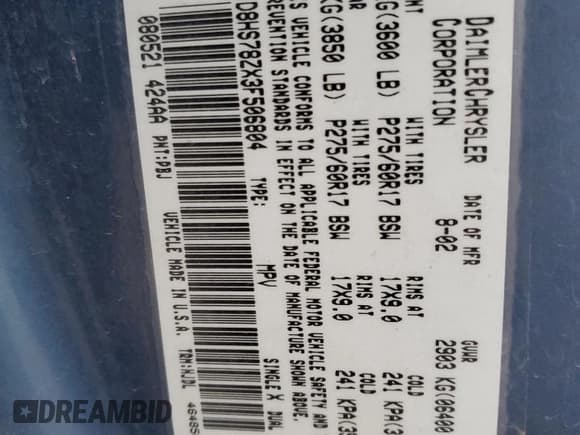 ✅ 2003 Dodge Durango R/T • VIN: 1D8HS78ZX3F506804 • Lot: 42426175. Wystawiony na Copart z przebiegiem 163 933 mil. Bezpłatny archiwum sprzedaży aukcyjnych z USA i szczegółowy raport historii pojazdu na DreamBid. Zdjęcie 15.
