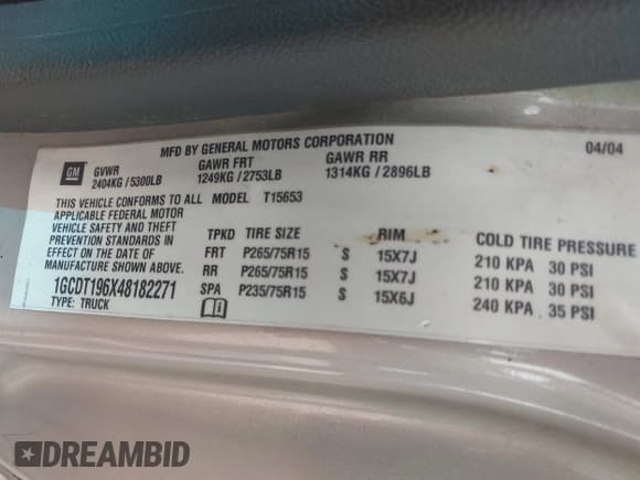 ✅ 2004 Chevrolet Colorado LS Z71 • VIN: 1GCDT196X48182271 • Lot: 42036317. Listed on IAAI with 149,606 mi. Free auction sales archive from the USA and detailed vehicle history report at DreamBid. Image 9.