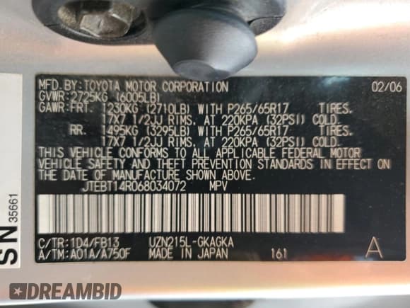 ✅ 2006 Toyota 4Runner SR5 • VIN: JTEBT14R068034072 • Lot: 64577745. Listed on Copart with 267,987 mi. Free auction sales archive from the USA and detailed vehicle history report at DreamBid. Image 13.