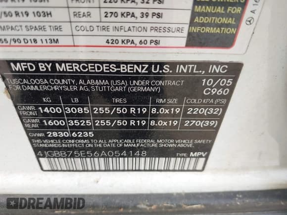 ✅ 2006 Mercedes-Benz M 500 • VIN: 4JGBB75E56A054148 • Лот: 42902932. Опубликован ранее на IAAI с пробегом Не указан. Бесплатный доступ к архиву аукционных продаж из США и подробный отчёт об истории автомобиля на DreamBid. Изображение 9.
