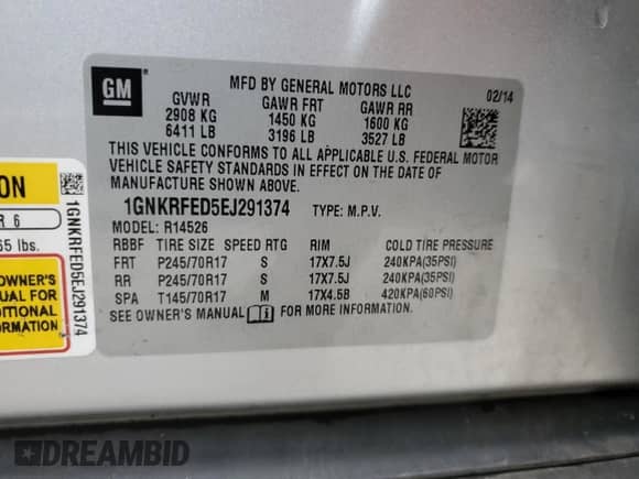 2014 Chevrolet Traverse LS с VIN 1GNKRFED5EJ291374, выставлен на аукционе Copart как лот 90808745 с пробегом 194 796 миль миль и Чистый • Clean title. История ставок и продаж доступна на DreamBid. Изображение 13.