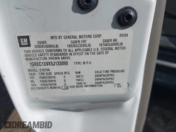 ✅ 2005 GMC Yukon SLT • VIN: 1GKEC13VX5J133090 • Lot: 41281908. Listed on IAAI with 108,598 mi. Free auction sales archive from the USA and detailed vehicle history report at DreamBid. Image 9.