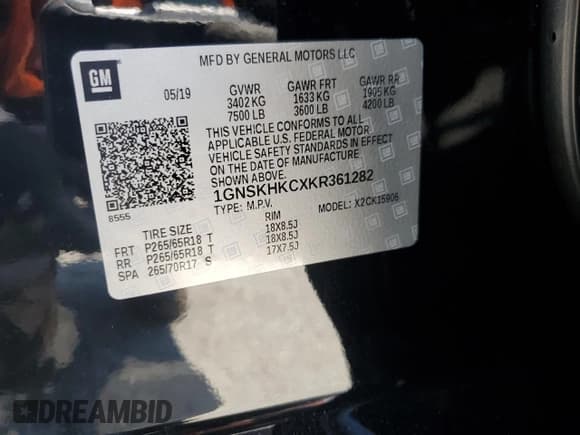 ✅ 2019 Chevrolet Suburban LT • VIN: 1GNSKHKCXKR361282 • Lot: 80812365. Listed on Copart with 115,126 mi. Free auction sales archive from the USA and detailed vehicle history report at DreamBid. Image 13.