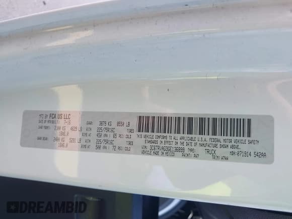 ✅ 2016 Ram ProMaster Cargo • VIN: 3C6TRVAG3GE136899 • Lot: 42661071. Listed on IAAI with 279,771 mi. Free auction sales archive from the USA and detailed vehicle history report at DreamBid. Image 9.