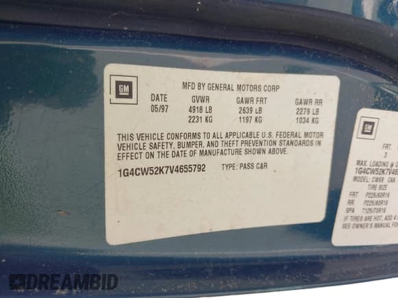 ✅ 1997 Buick Park Avenue • VIN: 1G4CW52K7V4655792 • Lot: 42651907. Listed on IAAI with 84,747 mi. Free auction sales archive from the USA and detailed vehicle history report at DreamBid. Image 9.